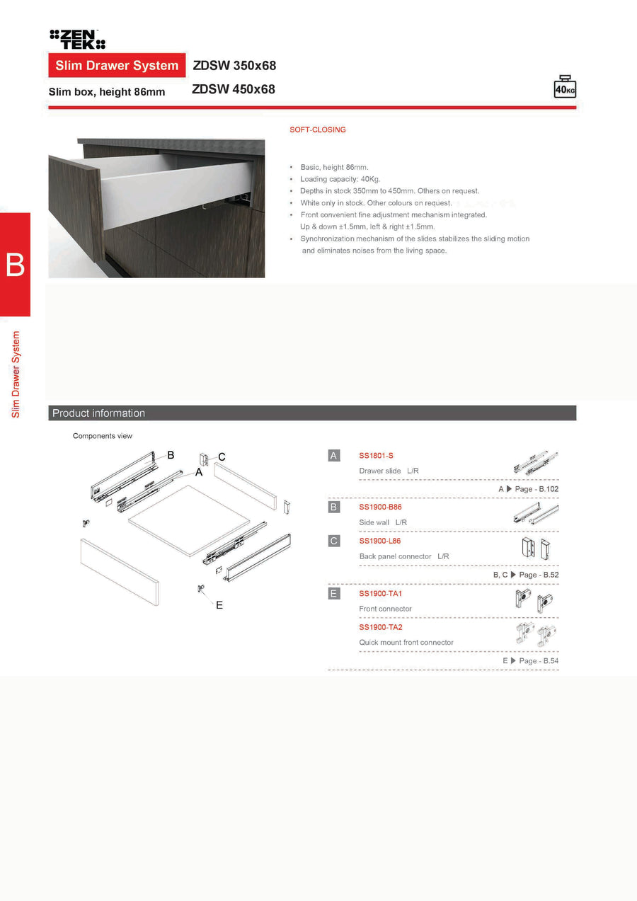 68mm soft close drawer slides