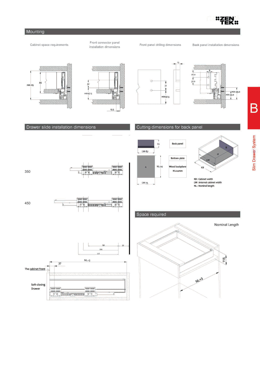 68mm soft close drawer runners